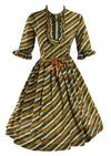 Early 1960s Green and Gold Diagonal Stripe Dress  - New!