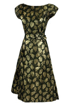 Early 1960s Deep Moss Green and Gold Brocade Cocktail Dress - NEW!