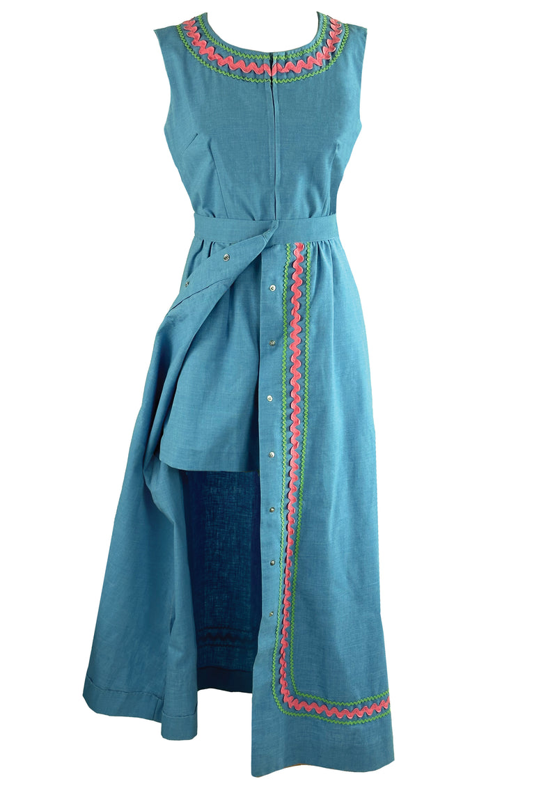 Vintage 1970s Blue Chambray Romper and Maxi Skirt Ensemble - NEW!