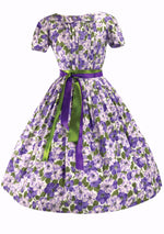 Gorgeous 1950's Lilac Floral Gerbera Print Cotton Dress - New!