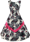 Vintage 1950s Magenta & Grey Berry Print Cotton Dress - New!