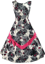Vintage 1950s Magenta & Grey Berry Print Cotton Dress - New!