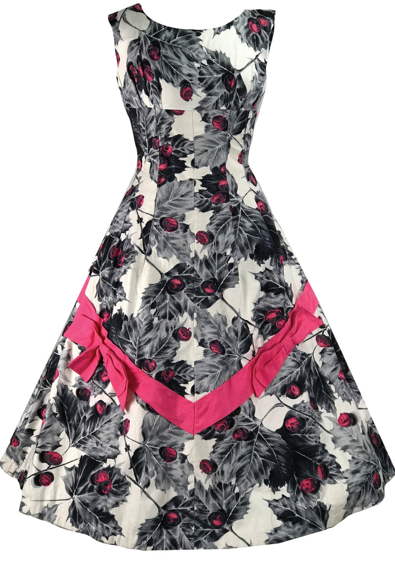 Vintage 1950s Magenta & Grey Berry Print Cotton Dress - New!