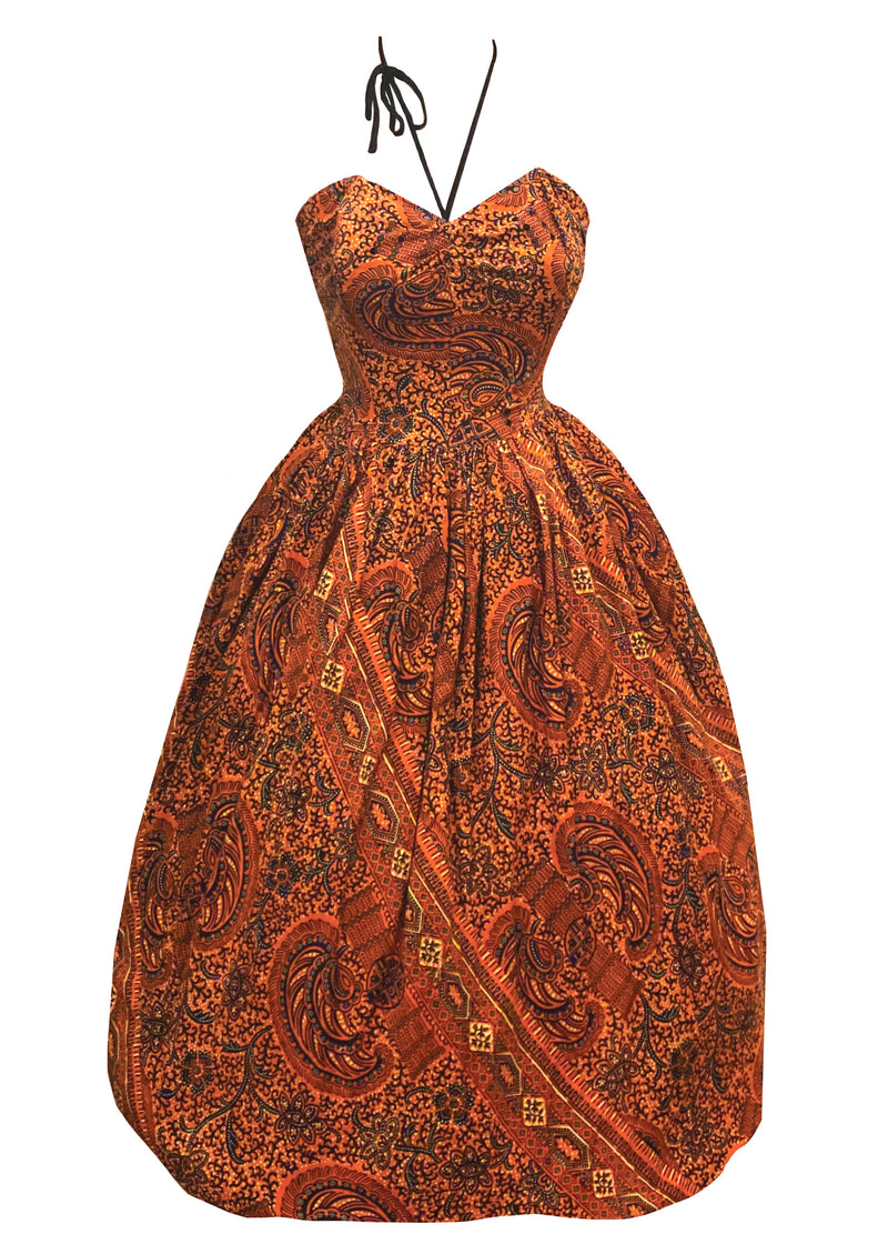 Vintage 1950s Autumnal Batik Print Cotton Sun Dress - New!