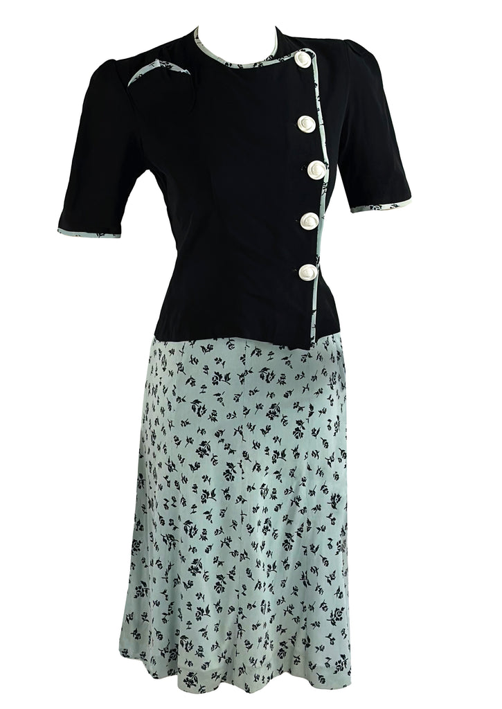 Late 1930s to Early 1940s Duck Egg Blue and Black Summer Suit- NEW!