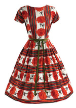 Late 1950s to Early 1960s Tangerine Carnations Cotton Dress - NEW!