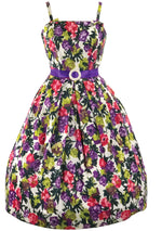 Vibrant Late 1950s to Early 1960s Floral Polished Cotton Dress- New!