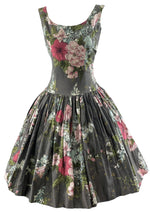 Vintage late 1950s Silver Background with Bouquets Cotton Dress- NEW!