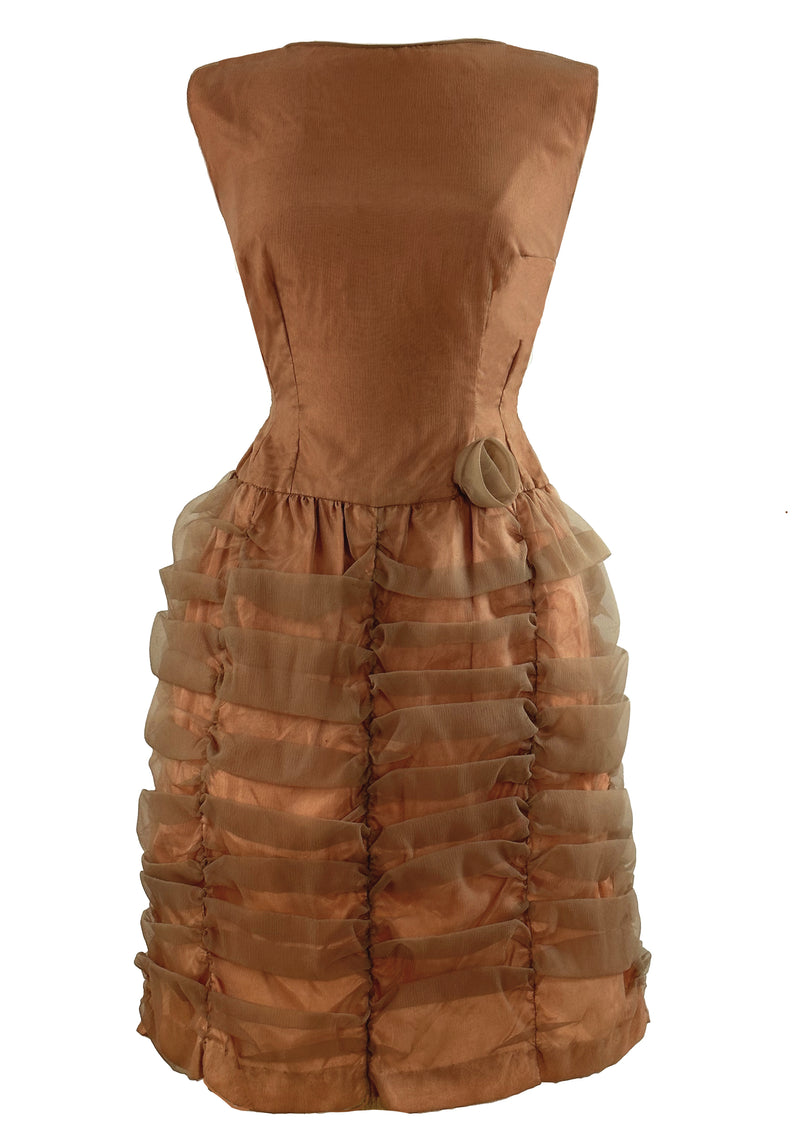 Late 1950s to Early 1960s Copper Ruched Cocktail Dress - NEW!