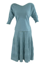 Vintage 1950s Slate Blue Wool Knit Dress Set- NEW!