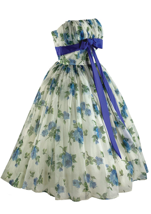 Vintage 1950s to Early 1960s Blue Roses Party Dress - NEW!
