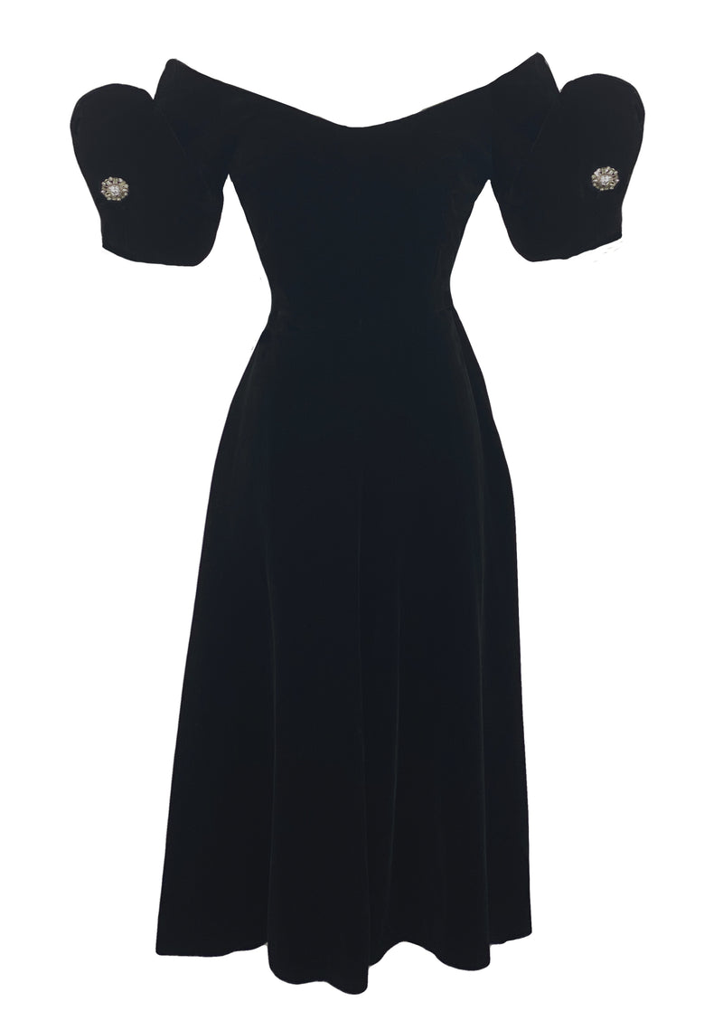 Vintage Early 1950s Black Velvet Cocktail Dress- NEW!