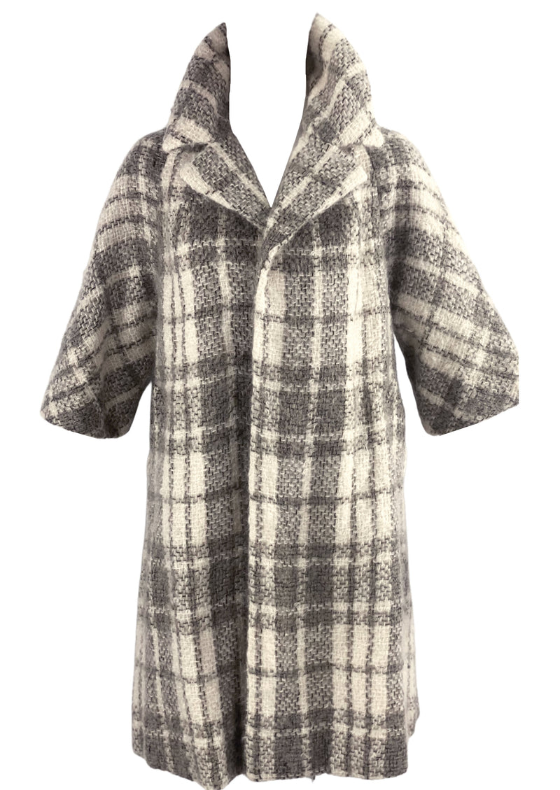 Vintage Late 1950s Lilli Ann Cream and Taupe Plaid Designer Coat - NEW!