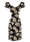 Late 1950s Roses Wiggle Dress on Black Background - NEW!