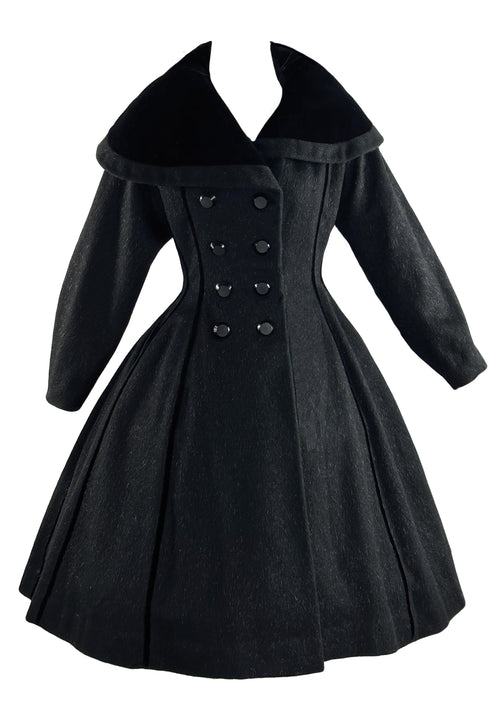 Vintage 1950s Lilli Ann Black Eyelash Wool Princess Coat- New!