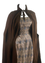 Vintage 1950s Dress and Cape Ensemble in Chocolate Tones - NEW!