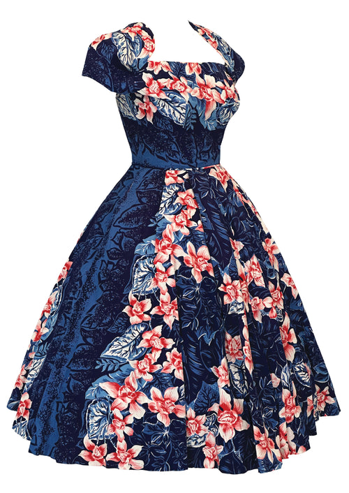 Vintage 1950s Kamehameha Orchid Print Dress - NEW!