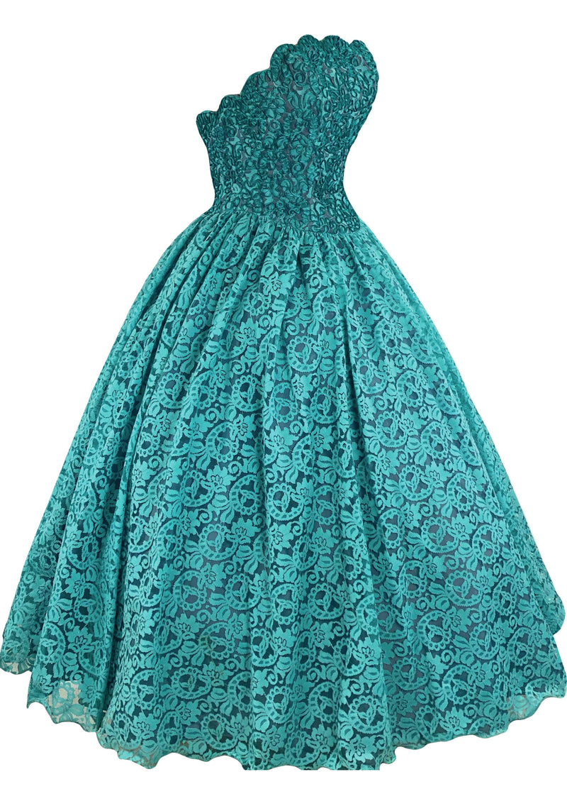 Copy of Early 1980s Mike Benet Formal Turquoise Lace Gown - NEW!