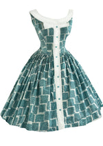 Vintage 1950s Blue Trellis Novelty Print Dress - NEW!