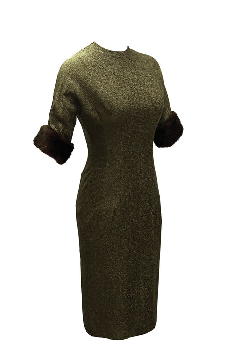 Vintage 1960s Dark Olive Green Lurex Wiggle Dress - NEW!