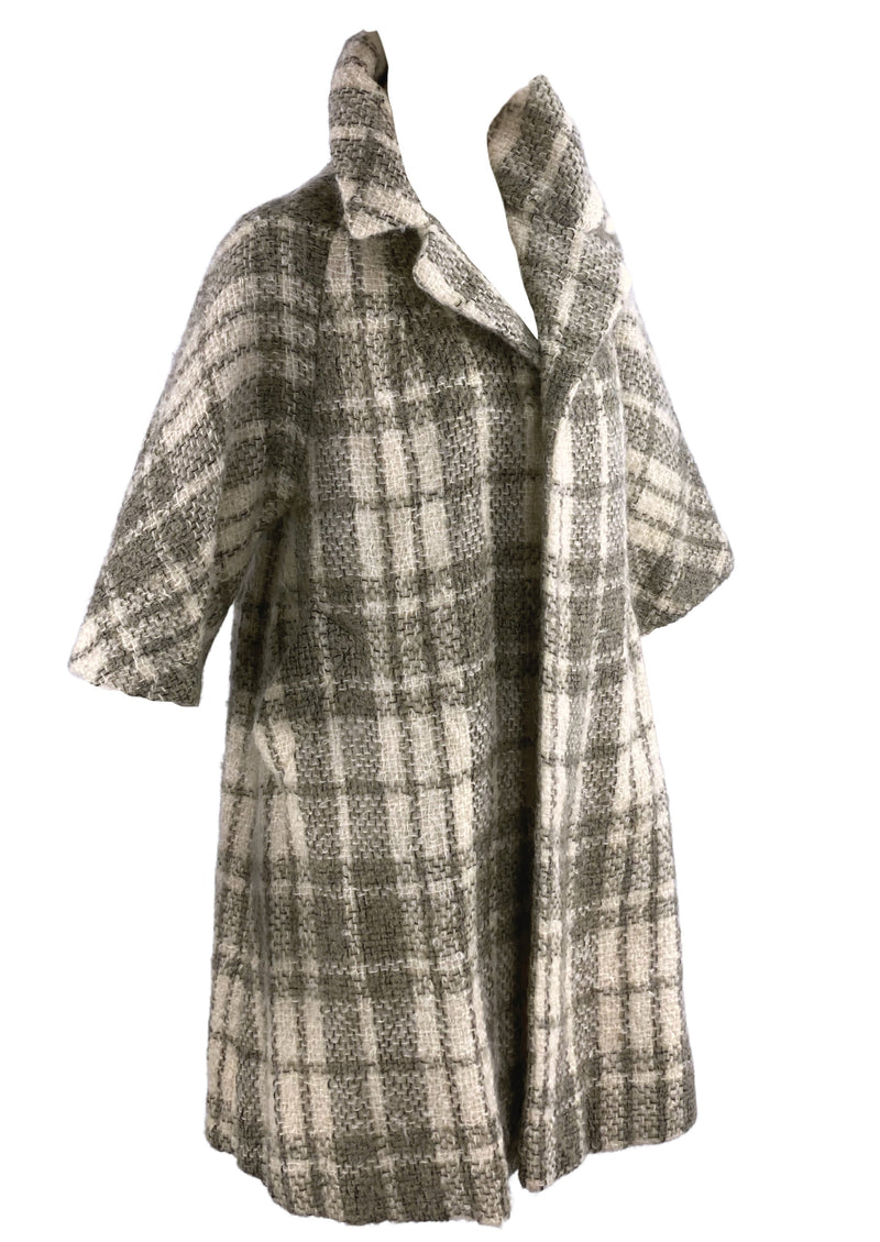 Vintage Late 1950s Lilli Ann Cream and Taupe Plaid Designer Coat - NEW!