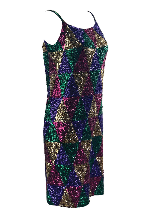 Vintage 1960s Harlequin Sequinned Sheath Dress - New!