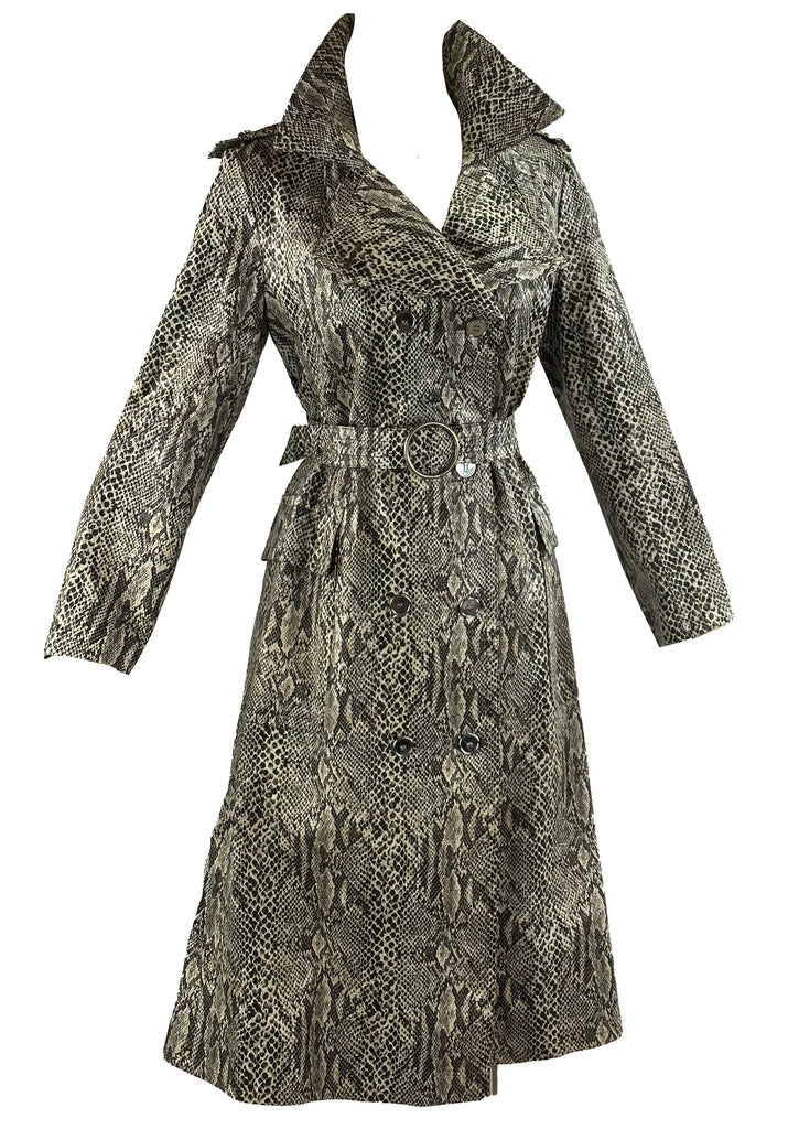 Vintage 1970s Python Print Vinyl Trench Coat - NEW!