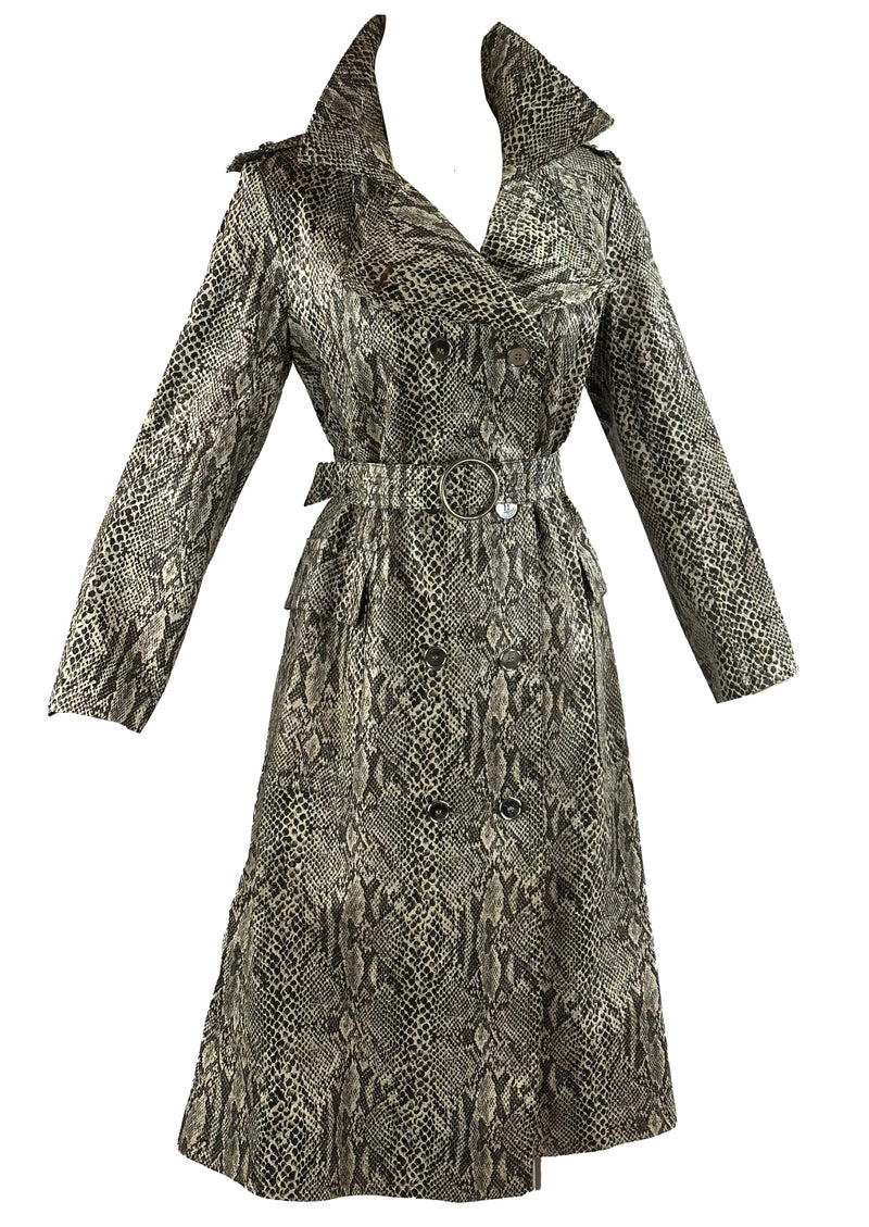 Vintage 1970s Python Print Vinyl Trench Coat - NEW!