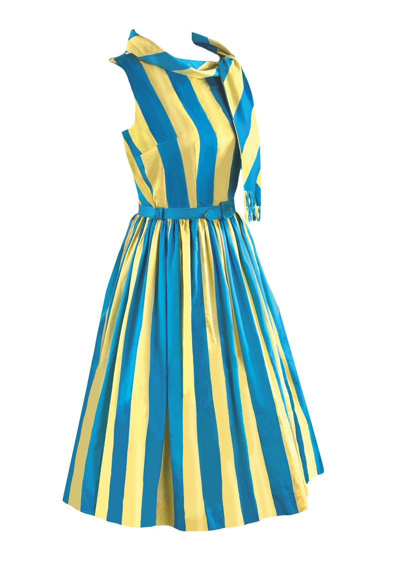 Vintage 1960s Blue and Yellow Cotton Horrockses Dress - NEW!