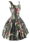 Vintage late 1950s Silver Background with Bouquets Cotton Dress- NEW!
