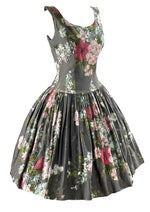 Vintage late 1950s Silver Background with Bouquets Cotton Dress- NEW!