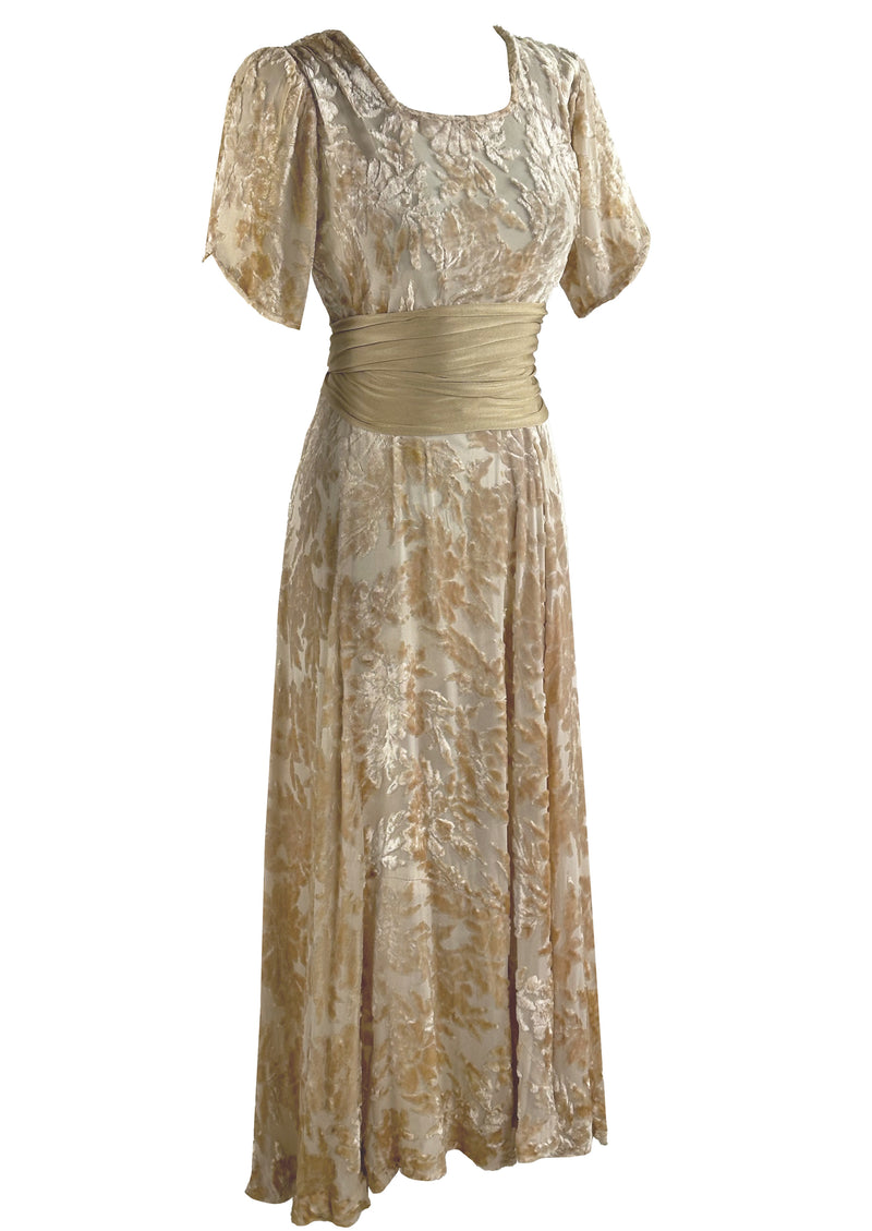 Vintage 1930s Champagne Coloured Voided Velvet Gown - NEW!