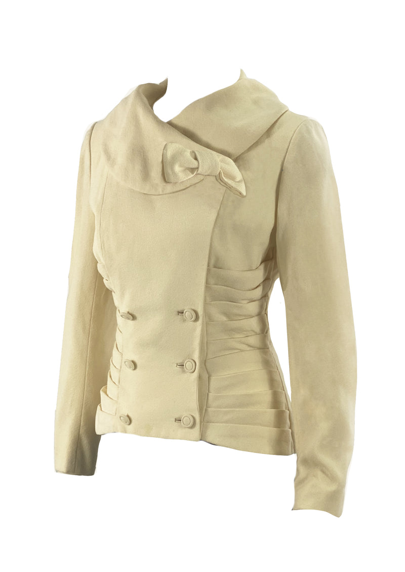 Vintage 1950s Cream Wool Crepe Lilli Ann Jacket- NEW!