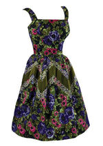 Late 1950s Ranunculus Floral Cocktail Dress with Velvet and Sequins - NEW!