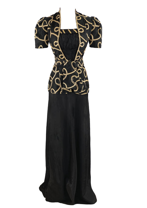 Vintage 1930s Black Taffeta Designer Gown and Jacket - NEW!