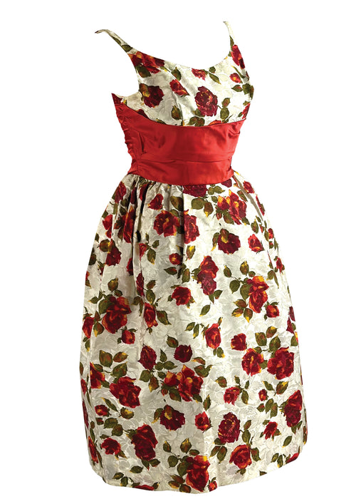 Vintage Late 1950s Red Roses Designer Dress- NEW!