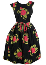 Late 1950s to Early 1960s Red Camellias Cotton Dress- NEW!