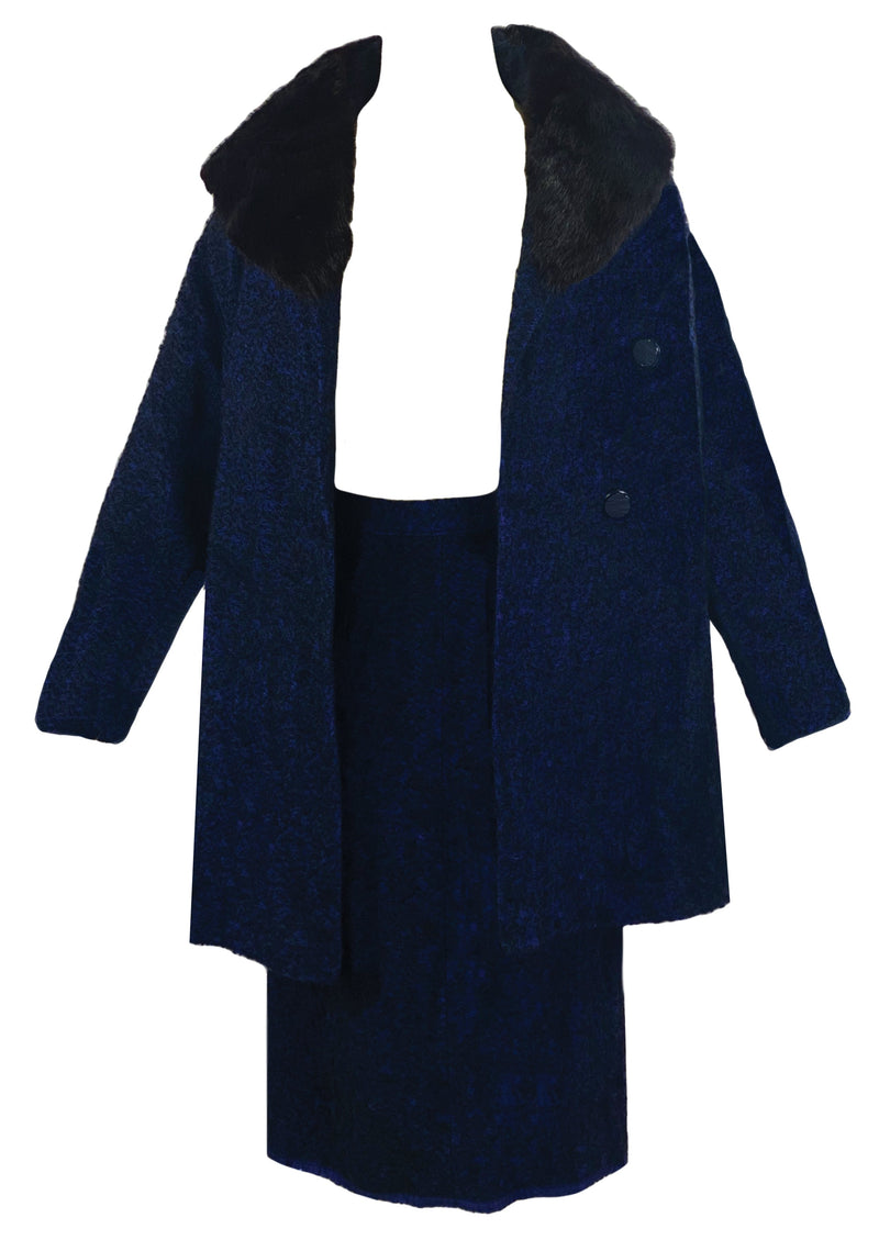 Vintage 1960s Black and Deep Blue Wool Suit- NEW!