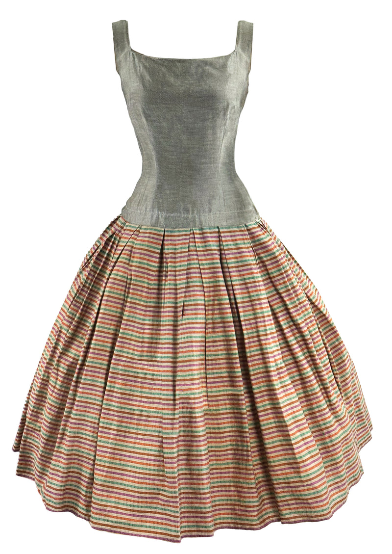 Late 1950s to Early 1960s Colourful Striped Silk Dress- NEW!