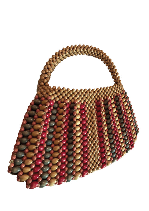 Vintage 1940s Small Wooden Beaded Czech Purse - NEW!