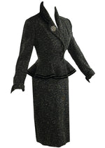 Vintage 1950s Black and Cream Flecked Wool Designer Suit - NEW!