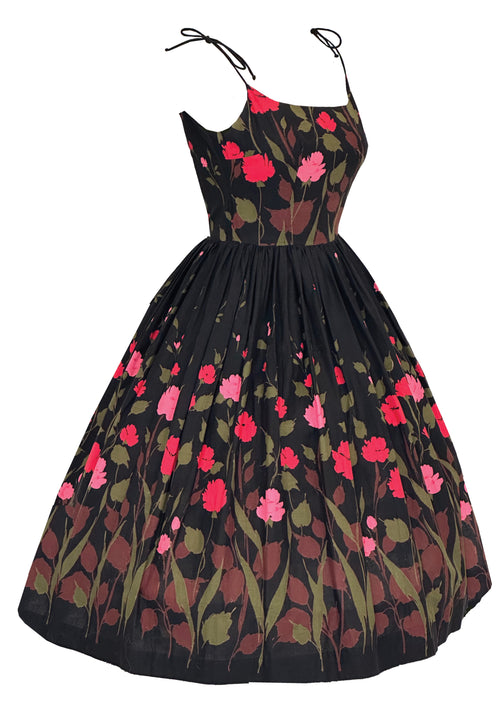 Vintage 1950s Pink Roses Border Print Sundress- NEW!