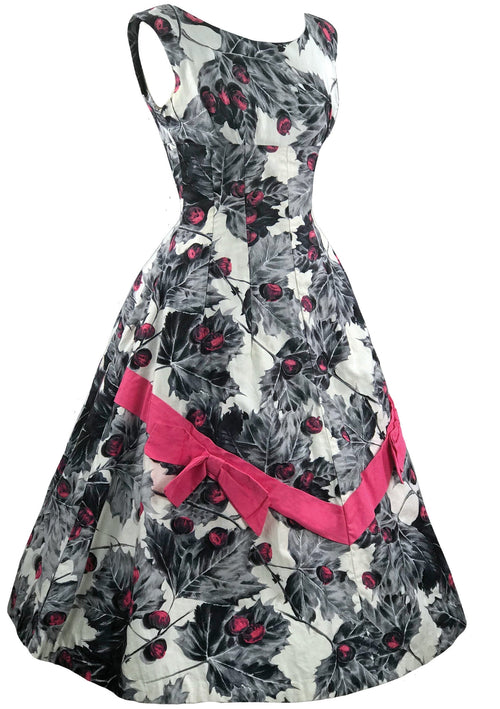 Vintage 1950s Magenta & Grey Berry Print Cotton Dress - New!