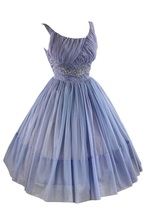(RESERVED) 1960s Lavender Blue Chiffon Cocktail Dres - NEW!