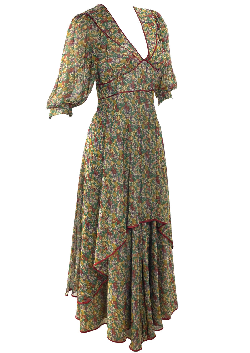 Vintage 1970s Beautiful Botanic Print Maxi Dress - NEW!