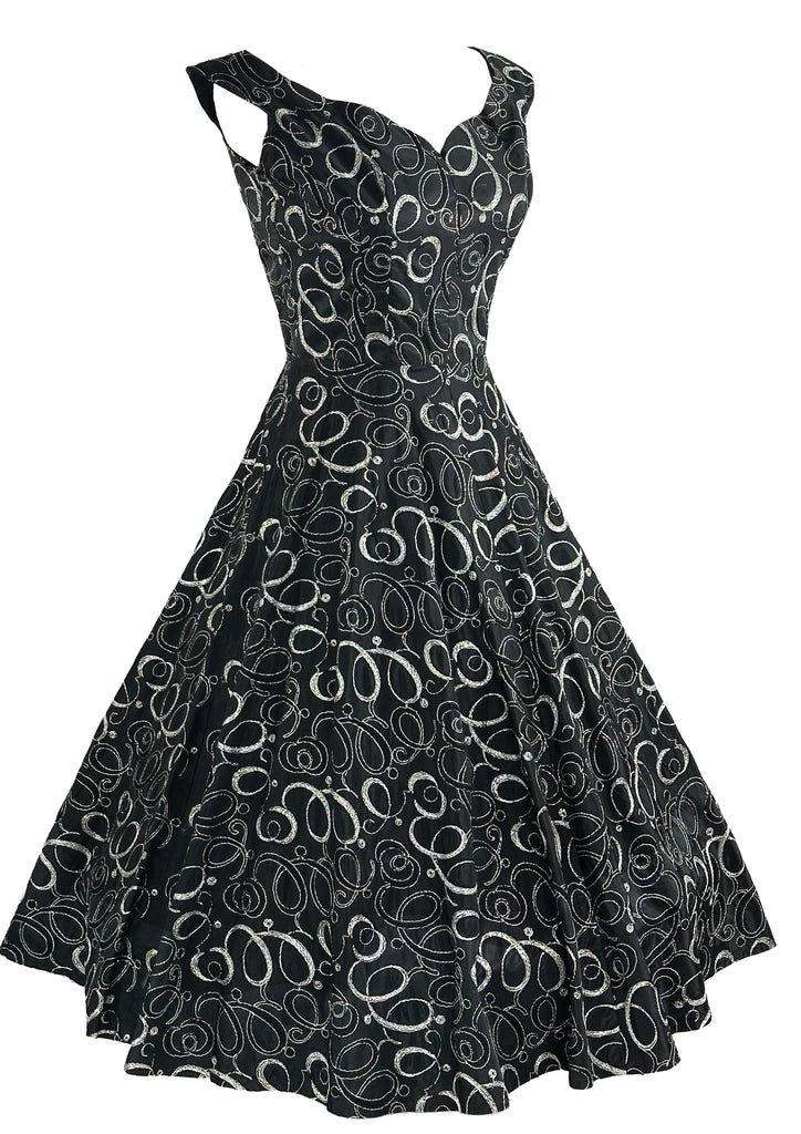 Vintage 1950s Black and Silver Cocktail Dress - New!