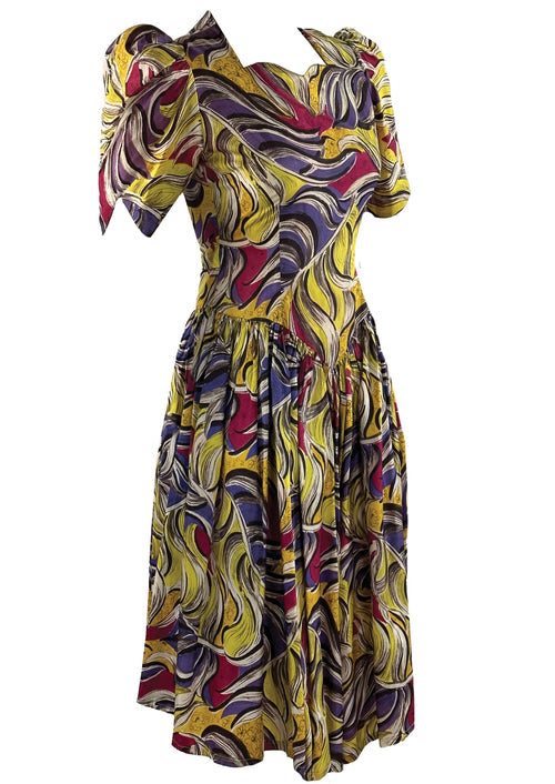 Vintage 1940s Abstract Floral Day Dress - NEW!