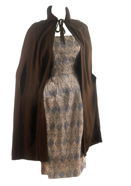 Vintage 1950s Dress and Cape Ensemble in Chocolate Tones - NEW!