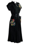 Beautiful Vintage 1950s Black Rayon Dress with 3D Appliqués- NEW!