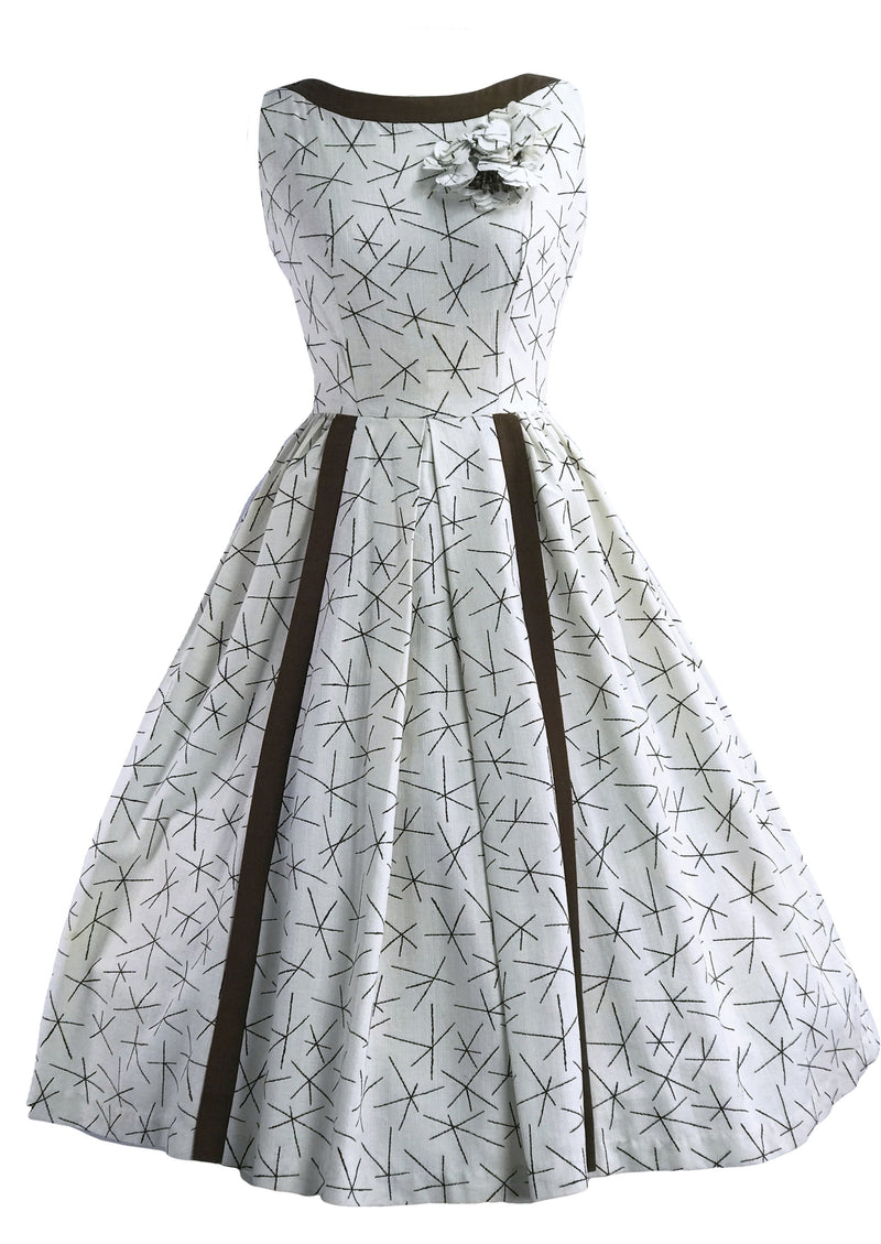 1950s Brown and White Criss Cross Pattern Dress and Bolero- New!